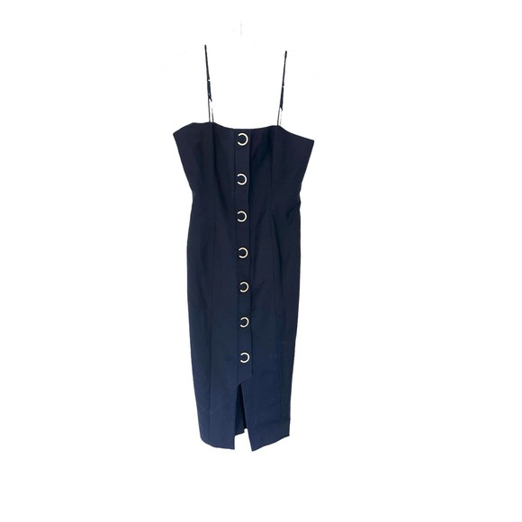 Finders Keepers Navy Blue Rae Gold Button Sleeveless Midi Pencil Dress Size 6 - Picture 2 of 12
